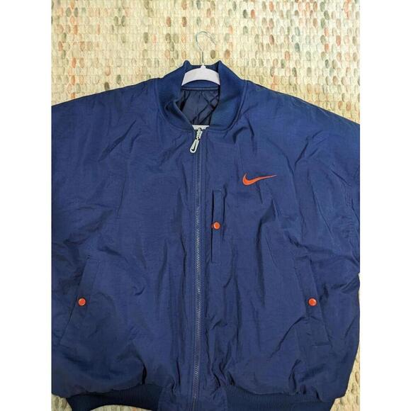 Nike Men's Large Reversible Quilted Bomber Jacket Swoosh Blue/Orange - Picture 7 of 9